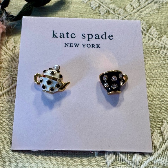 Kate Spade Enameled and Crystal Teapot and Teacup Earrings, NWT - Picture 2 of 2